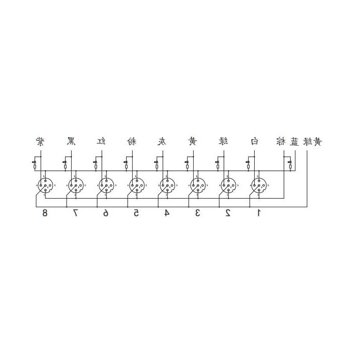 M12 junction box, single channel, PNP, 8-port all-in-one, LED, PVC non-flexible cable, gray sheathing, 24P821-XXX