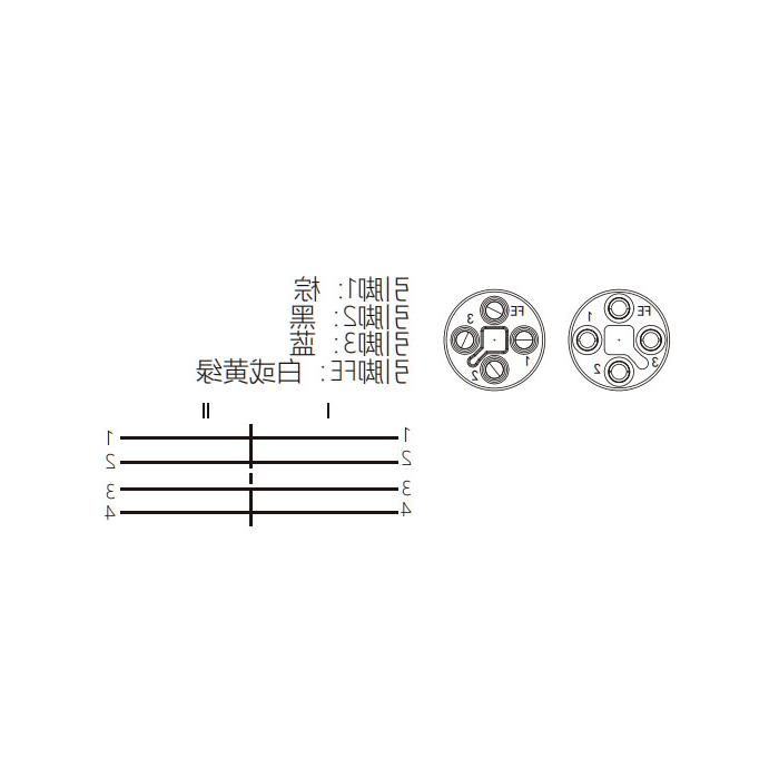 M12 4Pin T-coded, female straight turn male 90°, double end precast PUR flexible cable, black sheath, 64TD25-XXX